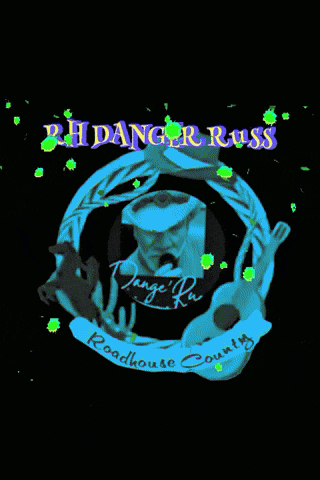 a logo for rh danger russ with a man in a hat
