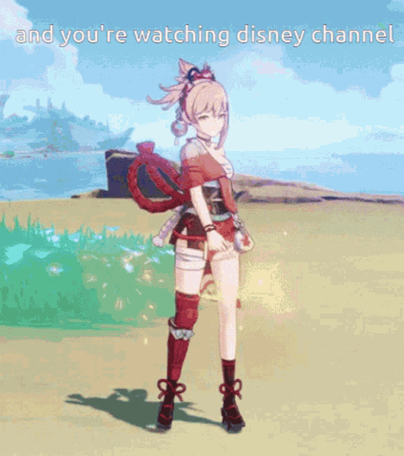 a girl in a video game is holding a torch and says and you 're watching disney channel