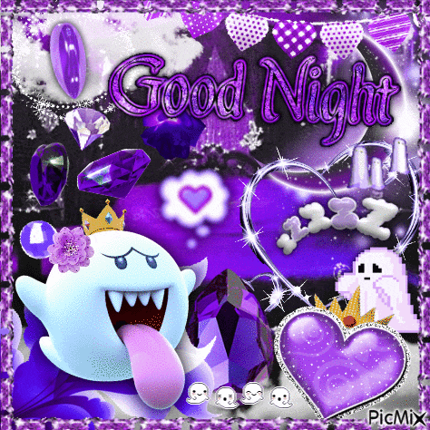 a picture of a boo with a crown on his head and the words " good night "