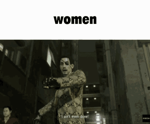 a man is holding a gun in a video game and says i ain t even done .