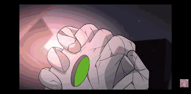 a cartoon drawing of a hand with a green circle in the middle