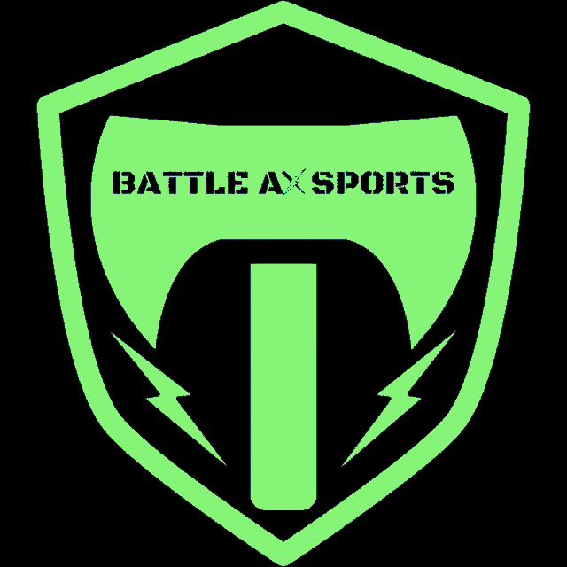 a logo for battle ax sports with a lightning bolt