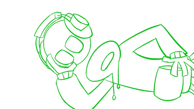 a drawing of a person wearing a gas mask and glasses