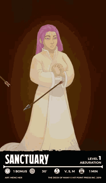 a drawing of a woman with pink hair and the word sanctuary at the bottom