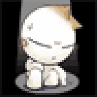 a pixel art drawing of a person with a white head