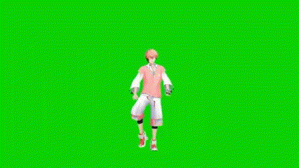 a 3d animation of a boy standing on a green screen .
