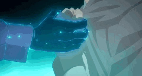 a close up of a person 's hand holding another person 's arm .