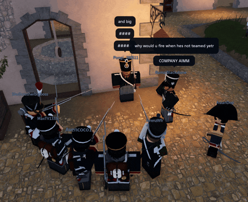 a group of soldiers are standing in a circle and one of them says company aimm