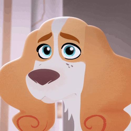 a close up of a cartoon dog with a sad look on his face