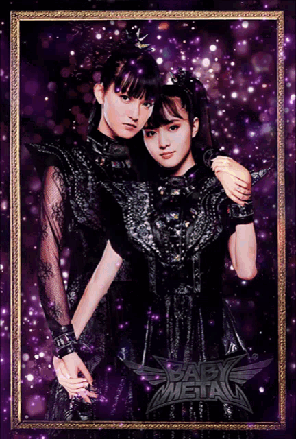 a picture of two girls with the words baby metal on it