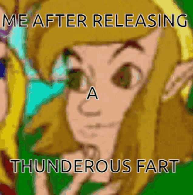 a picture of a cartoon character with the words `` me after releasing a thunderous fart ''