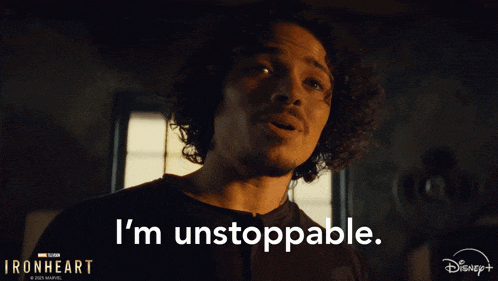 a man with curly hair says " i 'm unstoppable " in a disney + ad