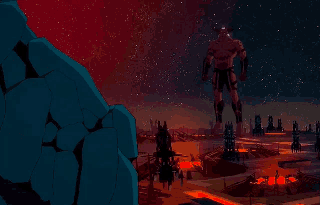 a cartoon of a superhero standing next to another superhero with horns
