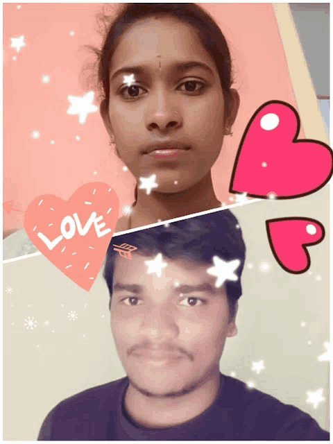a man and a woman are standing next to each other with a heart that says love on it