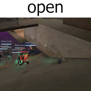 a group of people are playing a video game with the word open above them