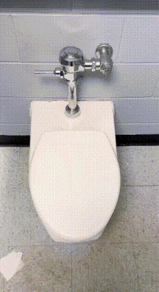 a close up of a toilet with a broken toilet paper on the floor