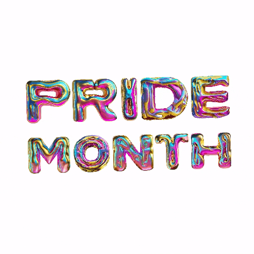 the word pride month is written in rainbow colored letters