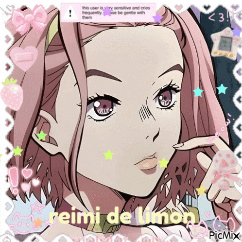 a picture of a girl with pink hair and the words reimi de limon