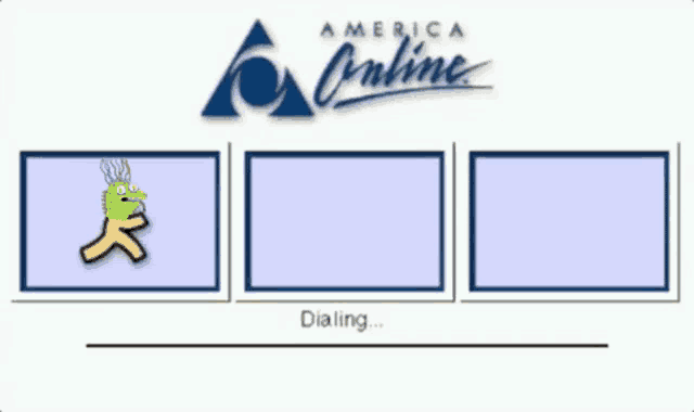 a screenshot of the america online website shows three images