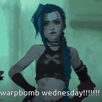 a picture of jinx from arcane with the words warpbomb wednesday !!!
