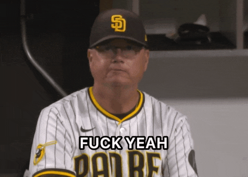 a padres baseball player says fuck yeah while wearing a hat