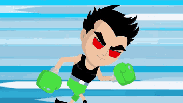 a cartoon character with green boxing gloves on