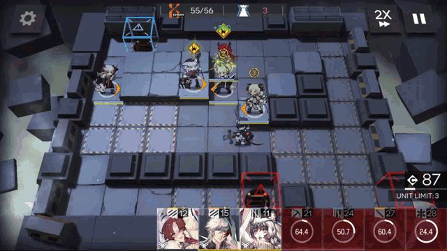 a screenshot of a video game with a score of 55/56