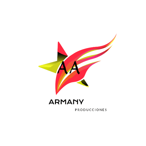 a logo for armany producciones with a red star