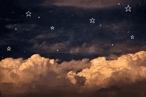 a night sky with clouds and stars floating in it