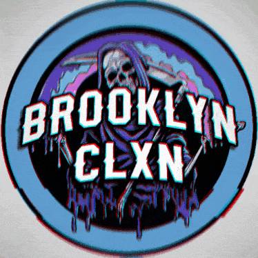 a logo for brooklyn clxn shows a grim reaper