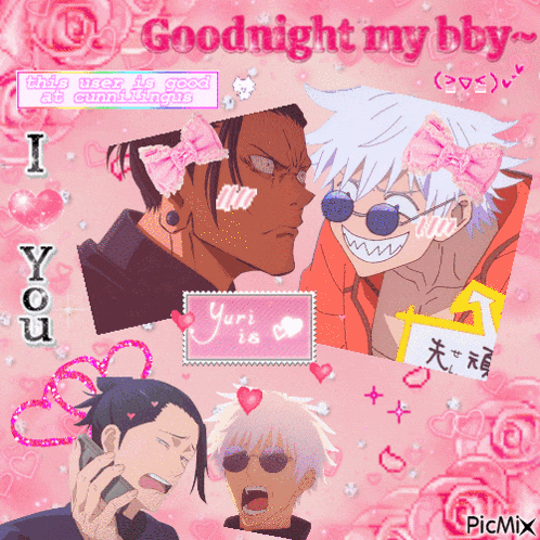 a collage of anime characters with the words goodnight my bby on the top