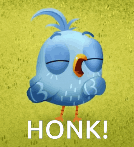 a blue bird with its eyes closed and the word honk behind it