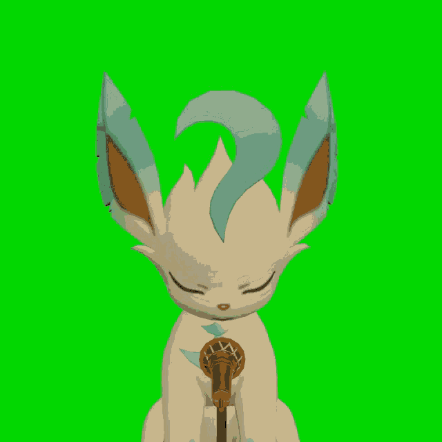 a cartoon rabbit with a microphone in its mouth on a green screen