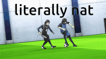 two soccer players on a field with the words literally nat