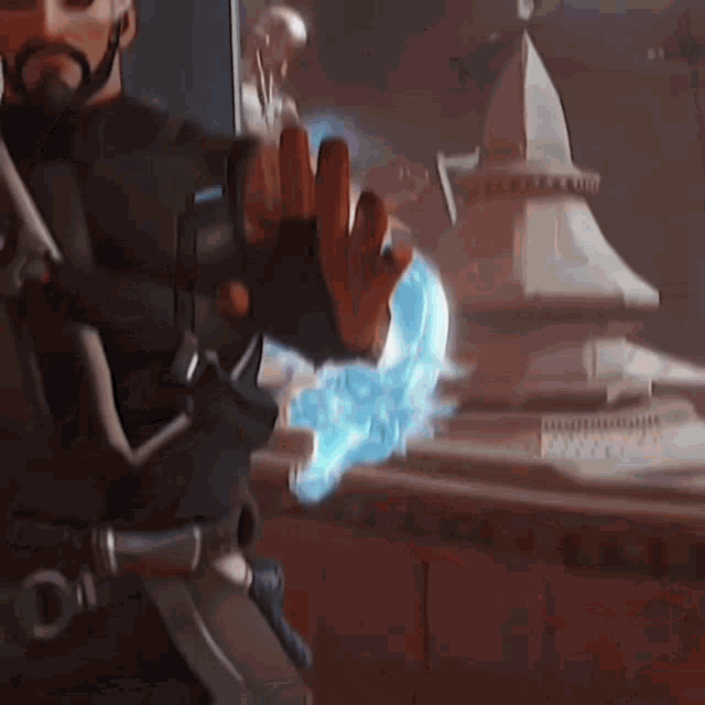 a blurry picture of a person wearing a mask and gloves