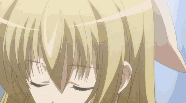 a girl with long blonde hair and a red bow on her head