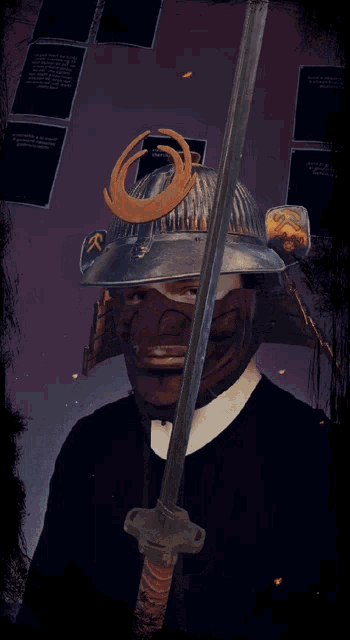 a man wearing a helmet and holding a sword