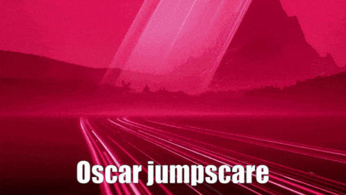 a man wearing headphones says oscar jumpscare on a red background