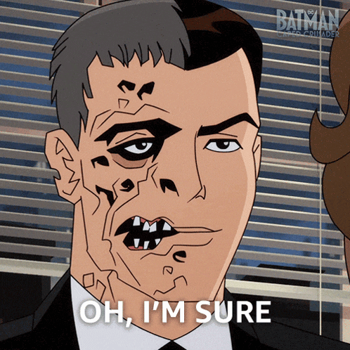 a cartoon of a man saying oh i 'm sure in front of a window