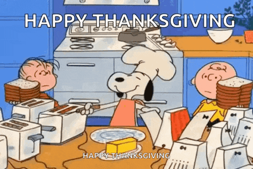 a cartoon of snoopy and charlie brown sitting at a table eating toast .