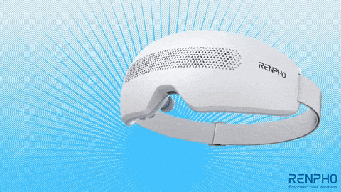 an advertisement for renpho shows a white device on a blue background