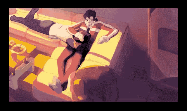 a cartoon of a man laying on a couch
