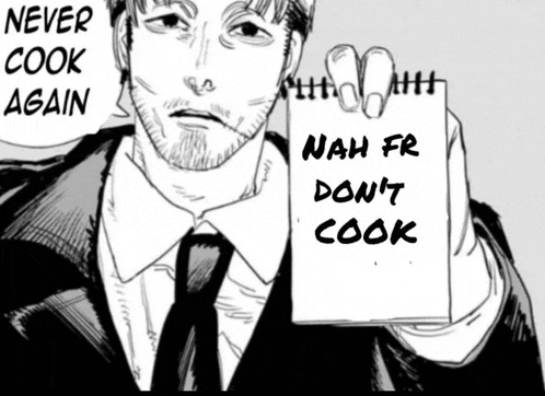 a man in a suit and tie is holding a notepad that says nah fr do n't cook