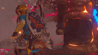a video game character with a sword and shield