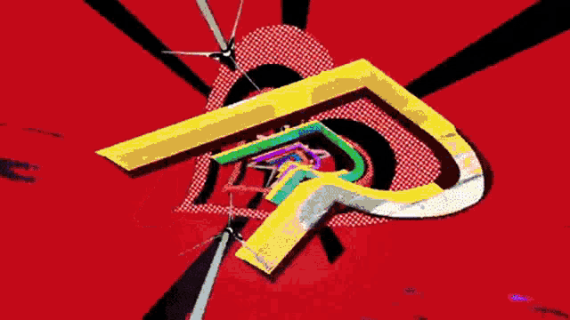 a yellow letter r is surrounded by a red background