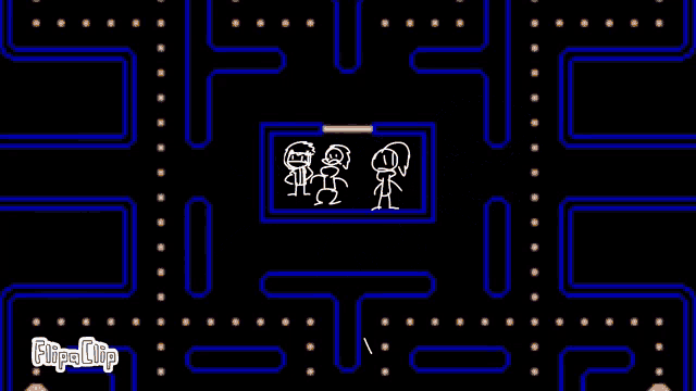 a cartoon of pac man holding a microphone and a ghost behind him with flipa clip written on the bottom