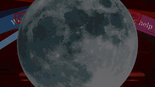 a full moon is displayed in front of a sign that says " help "