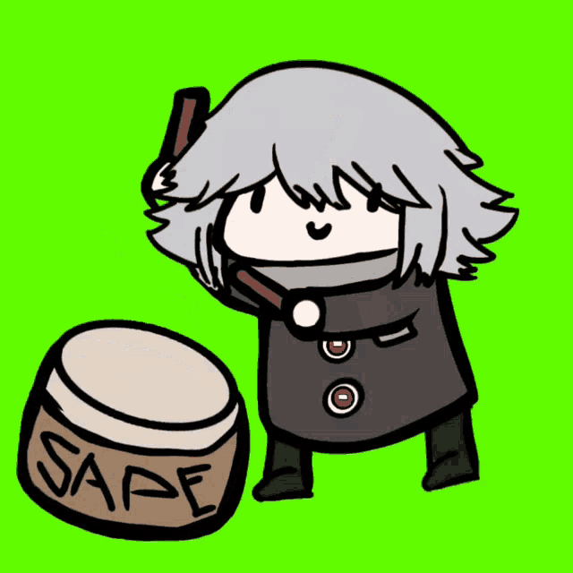 a drawing of a person standing next to a drum that says safe