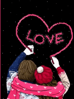 a couple drawing a heart that says love