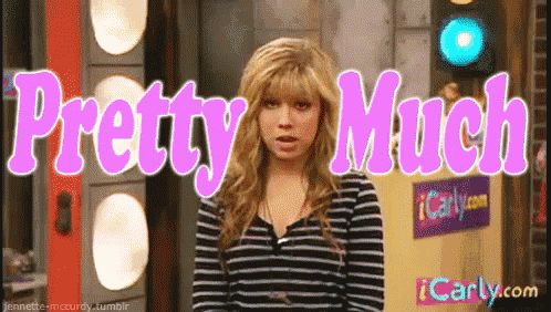 a girl is standing in front of the words pretty much